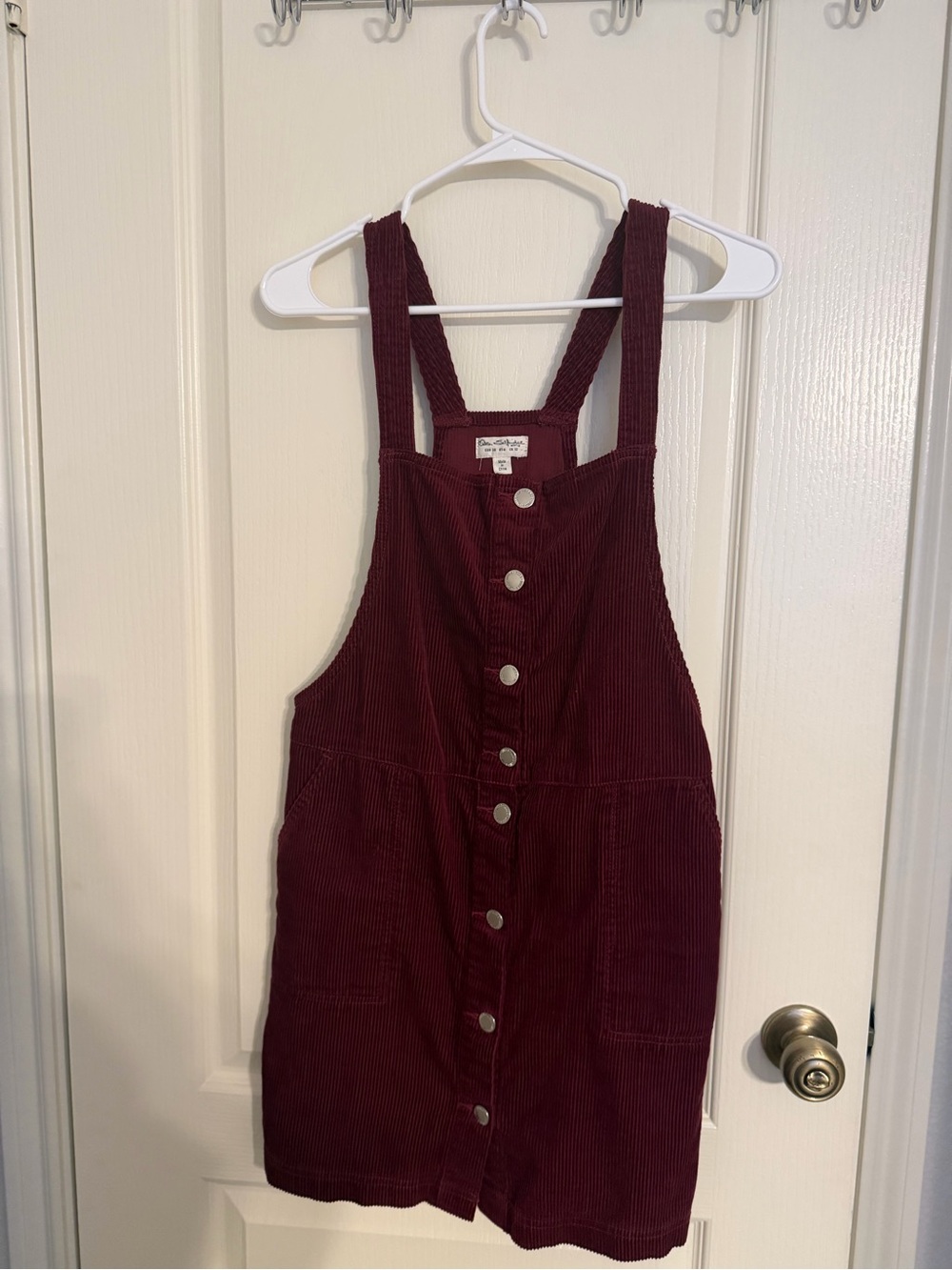 ASOS Burgundy Corduroy Overall Pinafore Mini Dress, Button Front — Medium